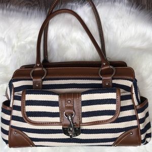 Chaps Blue & Cream Striped Nautical Handbag Purse